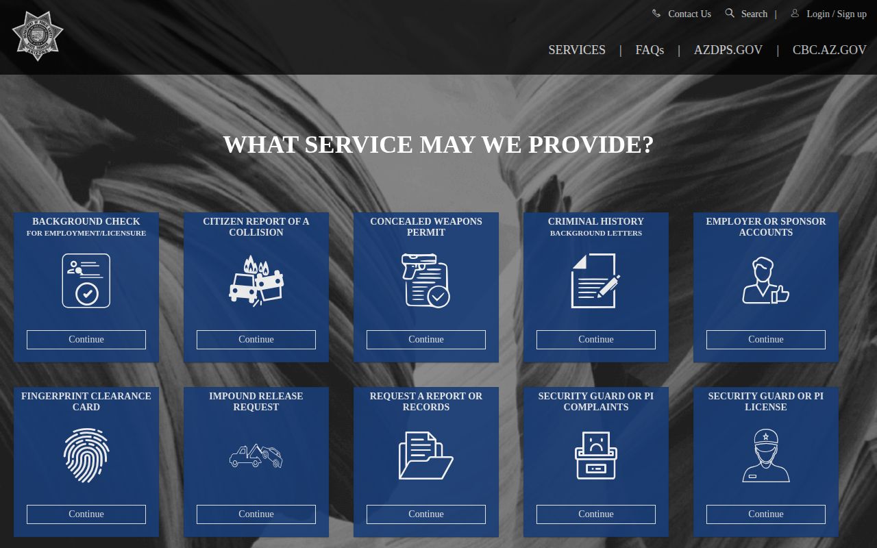 Arizona Public Services Portal for AZDPS trooper arrest records requests