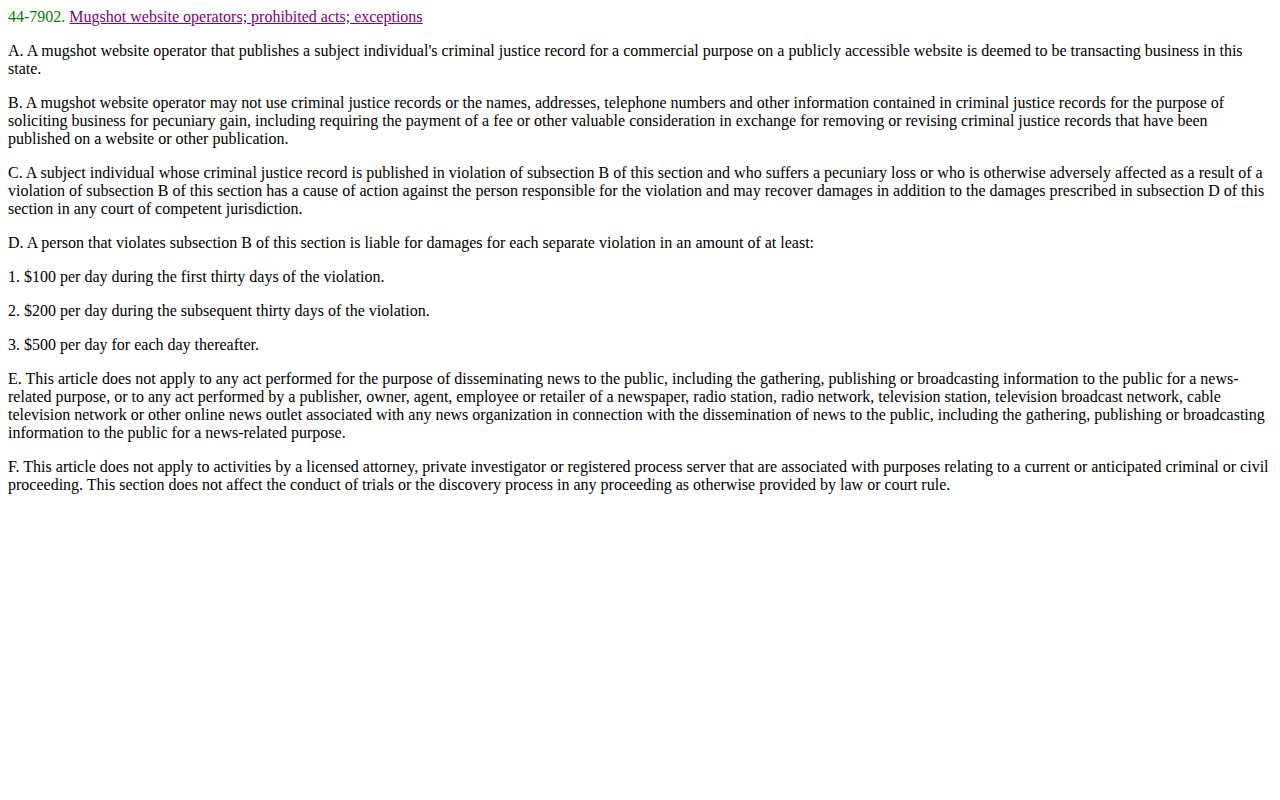 Arizona law prohibiting commercial payment demands to remove or revise arrest records