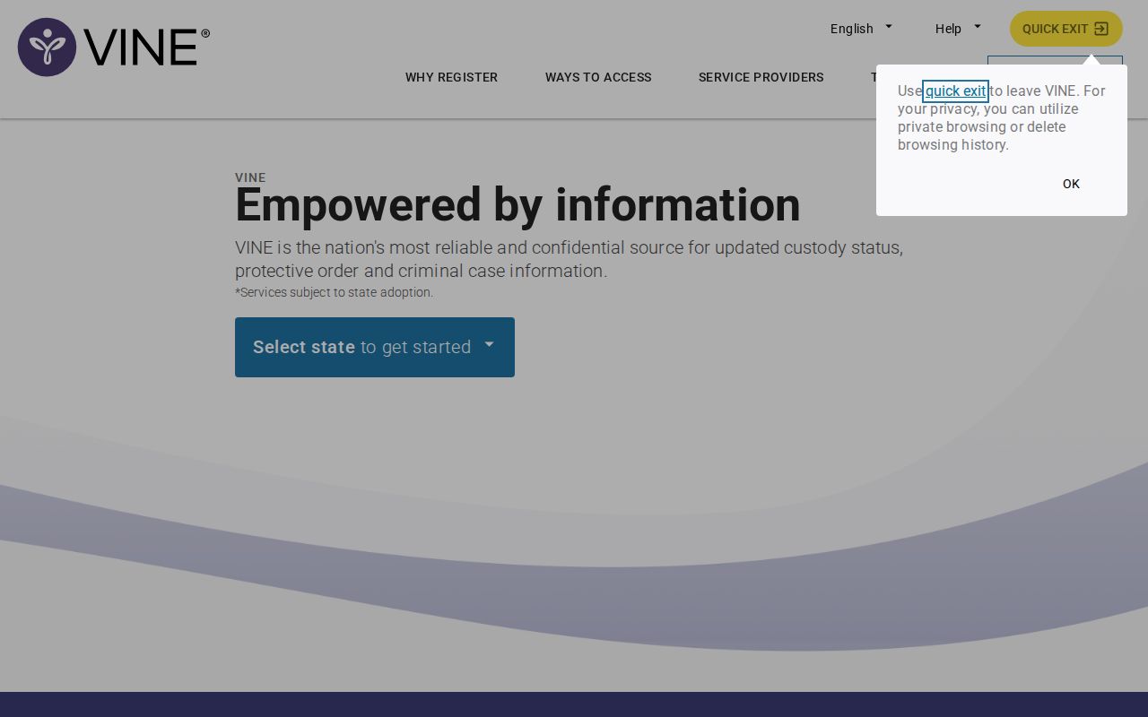 VINELink custody search interface used to check a person after an Arizona arrest